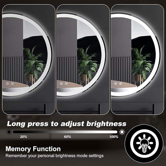NEWBULIG 24 Inch Round LED Bathroom Wall Mirror - Image 7