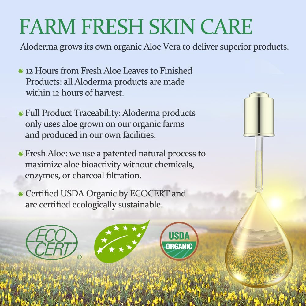 Aloderma 99% Organic Aloe Vera Gel Made within 12 Hours of Harvest, Easy Travel Size Tube for Body, Face, & Scalp, Cooling & Soothing Support for Skin & Sunburn, Hydrating Aloe Gel, 1.5oz - 6ct