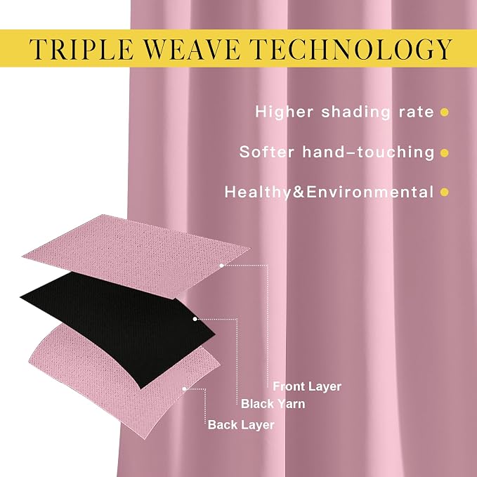 NICETOWN Rouge Pink Blackout Curtain Panel 63 inch Long - Image 3
