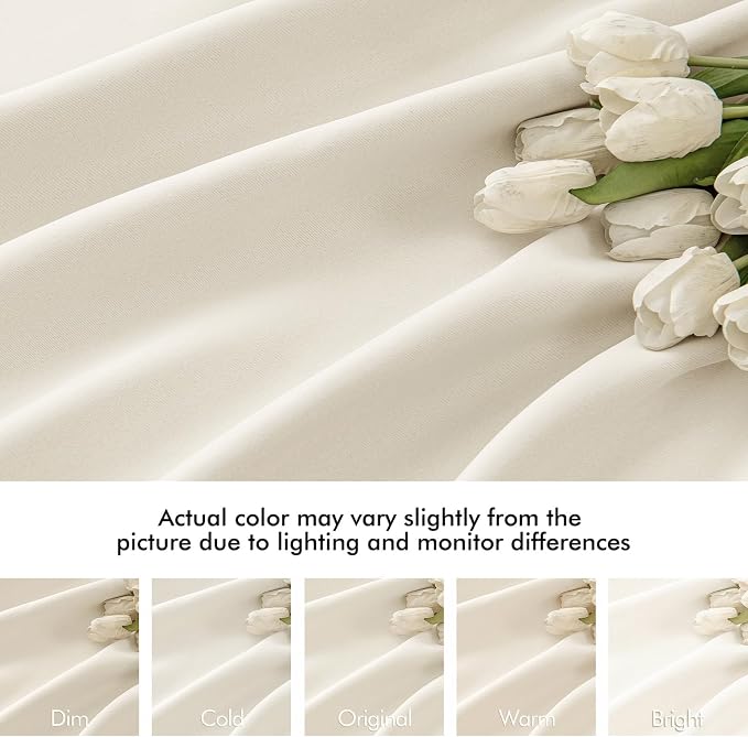 MIULEE Beige White Back Tab Blackout Curtains 108 Inch Long 2 Panels Set - Image 8
