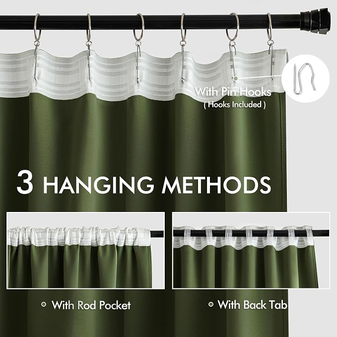 MIULEE Olive Green Back Tab Blackout Curtains 102 Inch Long 2 Panels Set - Image 3