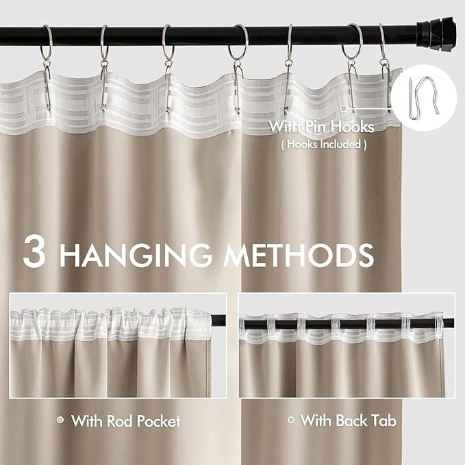 MIULEE Taupe Back Tab Blackout Curtains 120 Inch Long 2 Panels Set - Image 3