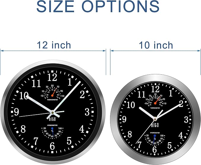 HITO 12 Inch Silent Wall Clock Battery Operated Non Ticking Glass Cover Silver - Image 3