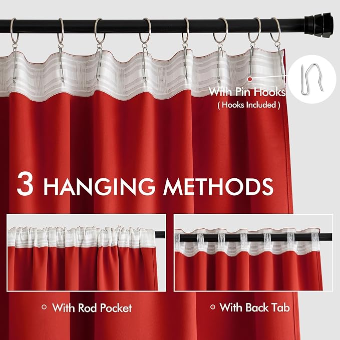 MIULEE Christmas Red Back Tab Blackout Curtains 102 Inch Long 2 Panels Set - Image 3