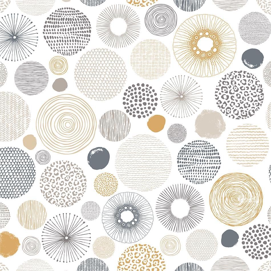 MuralPeel Modern Grey Yellow Geometric Retro Circle Peel and Stick Wallpaper by MuralPeel