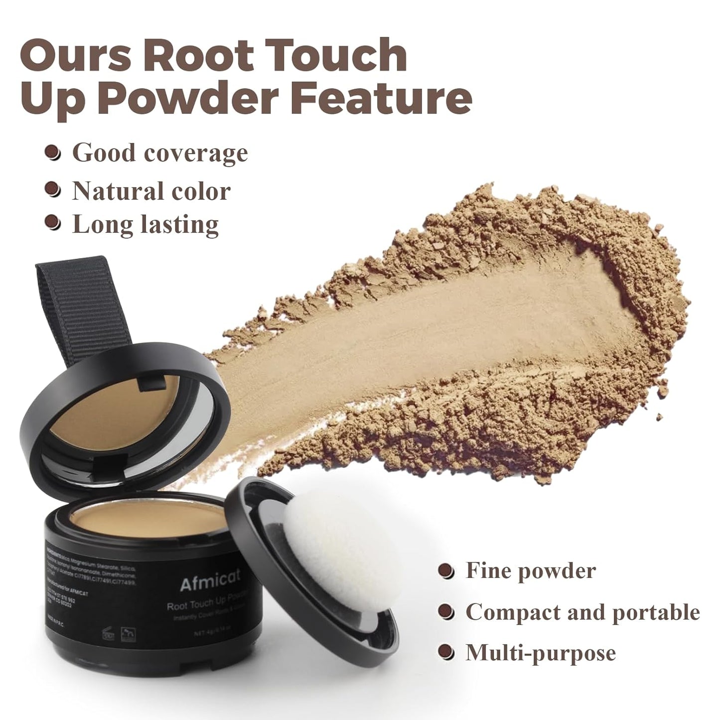 Instant Hairline Powder, Root Touch Up Hair Color for Gray Coverage and Thinning Hair, Root Cover Up Conceals Hair Loss & Bald Spots, Natural and Non-Greasy Hair Color for Women & Men, Medium-Brown