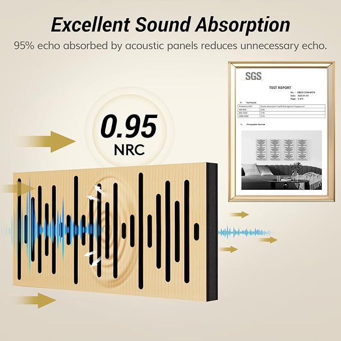 TONOR 4-Pack Acoustic Wood Wall Panels, 23.6” * 11.8” * 1.9” 3D Self-adhesive - Image 3