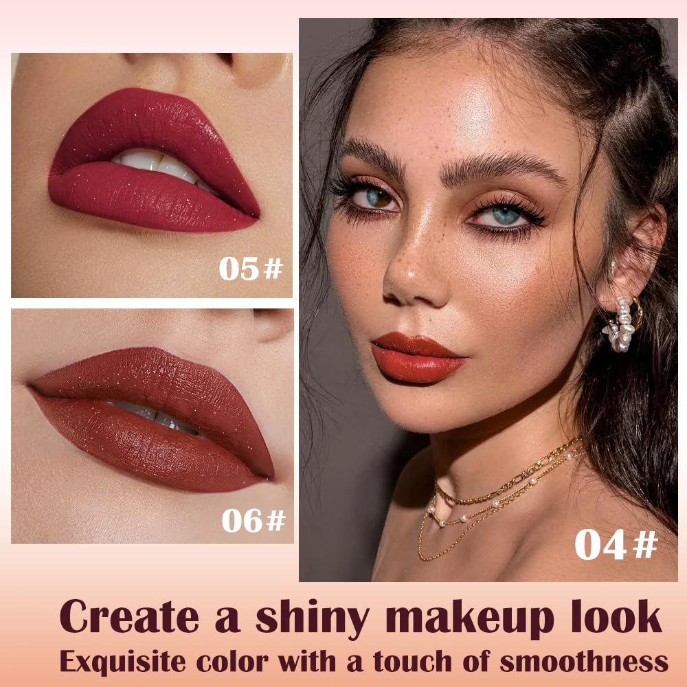 3Pcs Metallic Lipstick for Women,Lightweight Shimmer Frosted Lipstick,Glitter Lip Gloss Stain Long Lasting Waterproof Smudge Proof 24 Hour Full Coverage Lip Makeup,Vegan（04,05,06)