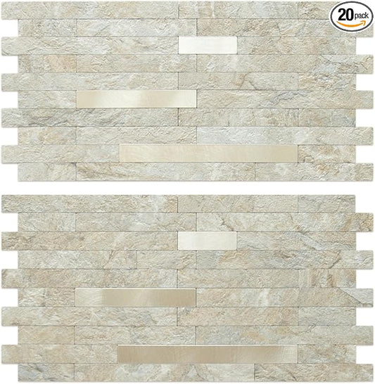 AULIGET 20 Sheets Faux Stone Peel and Stick Backsplash, Sandstone by AULIGET
