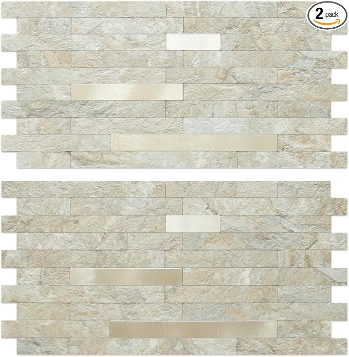 AULIGET 2 Sheets Faux Stone Peel and Stick Backsplash, Sandstone by AULIGET
