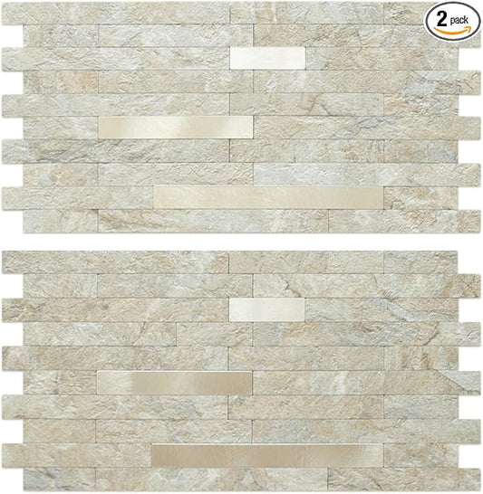 AULIGET 2 Sheets Faux Stone Peel and Stick Backsplash, Sandstone by AULIGET