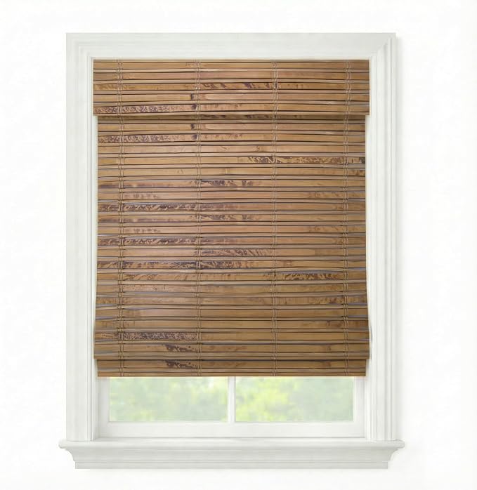 Cordless Woven Wood Roman Shades, 57W x 60H, Winthrop Camel, Sizes 20-72 Wide by FirstRateBlinds