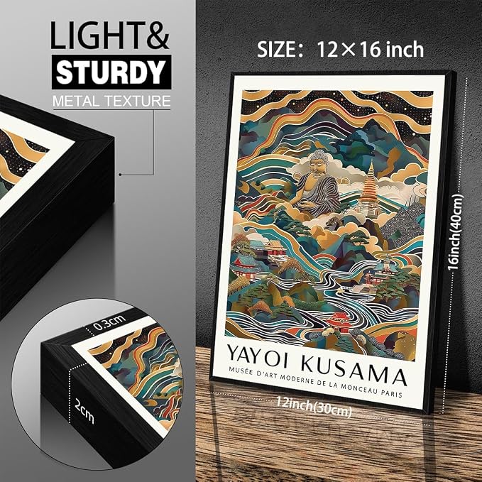 Yayoi Kusama Black Framed Wall Art Vintage Japanese Poster 12X16 in Abstract - Image 2