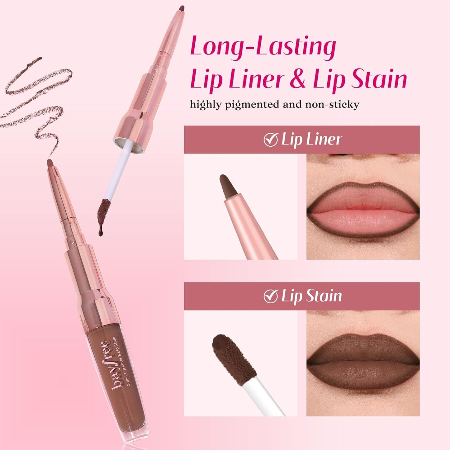 2-IN-1 Lip Liner and Lip Stain, High Pigmented Long Lasting Velvet Lip Tint, Well-Defined Lipliner, Weightless Waterproof Not Animal Tested, Matte Finish Makeup