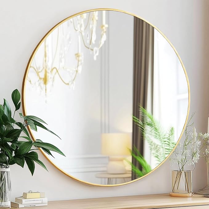 Sunniry Gold Round Mirror 30 inch, Large Circle Mirror, Round Wall Mirror by Sunniry
