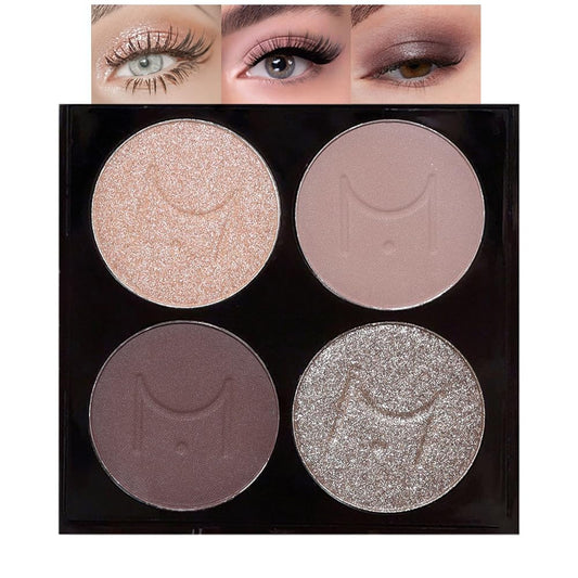 Nude Eyeshadow Quad Palette, Champagne Dusty Pink Plum Mauve Taupe Glitter Metallic Shimmer Matte High Pigment Mini Eyeshadow Eye Shadow Palette Makeup for older Women, Travel Size Built in Mirror