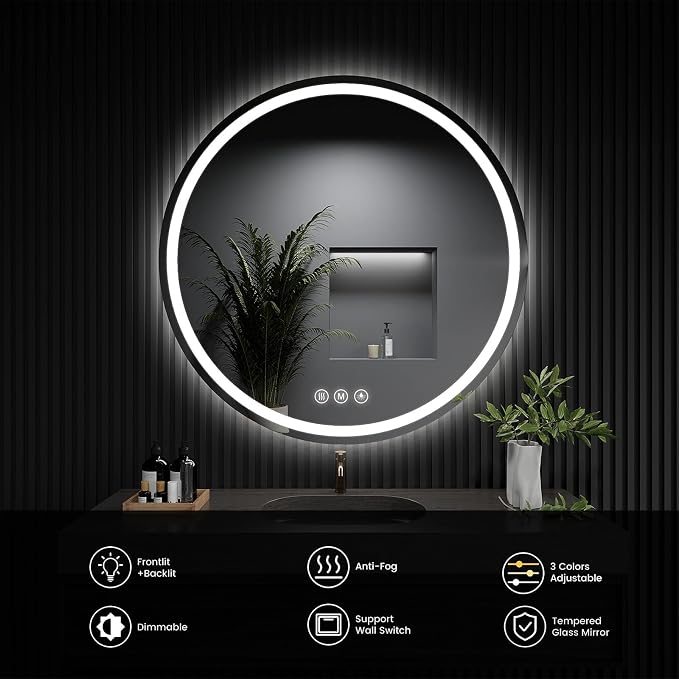 LED Bathroom Mirror 28 Inch Round Bathroom Mirror - Image 6