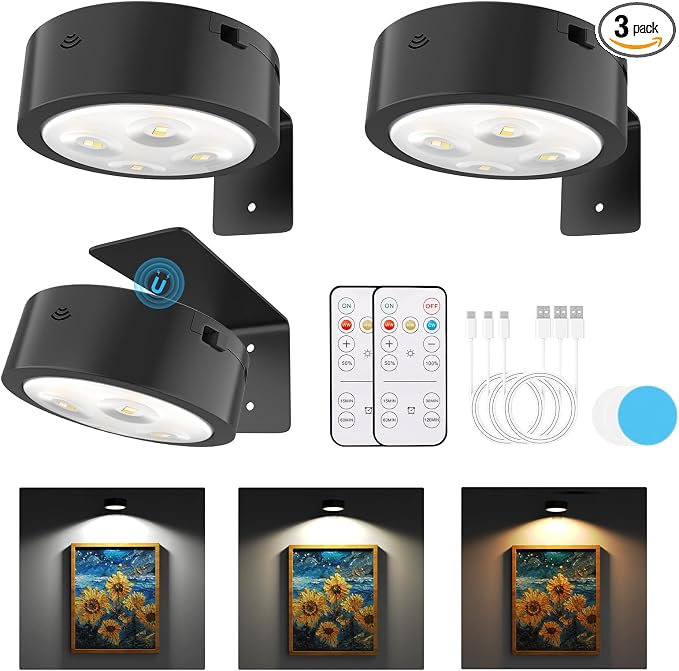 Narotood Picture Lights for Wall, Rechargeable Battery Magnetic Poster Lights by Narotood
