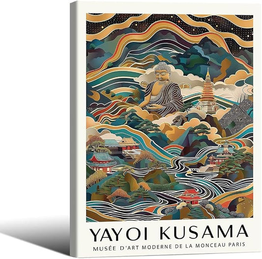 Yayoi Kusama Framed Wall Art Vintage Japanese Poster 11X14 in Abstract Buddha by Heltrappe