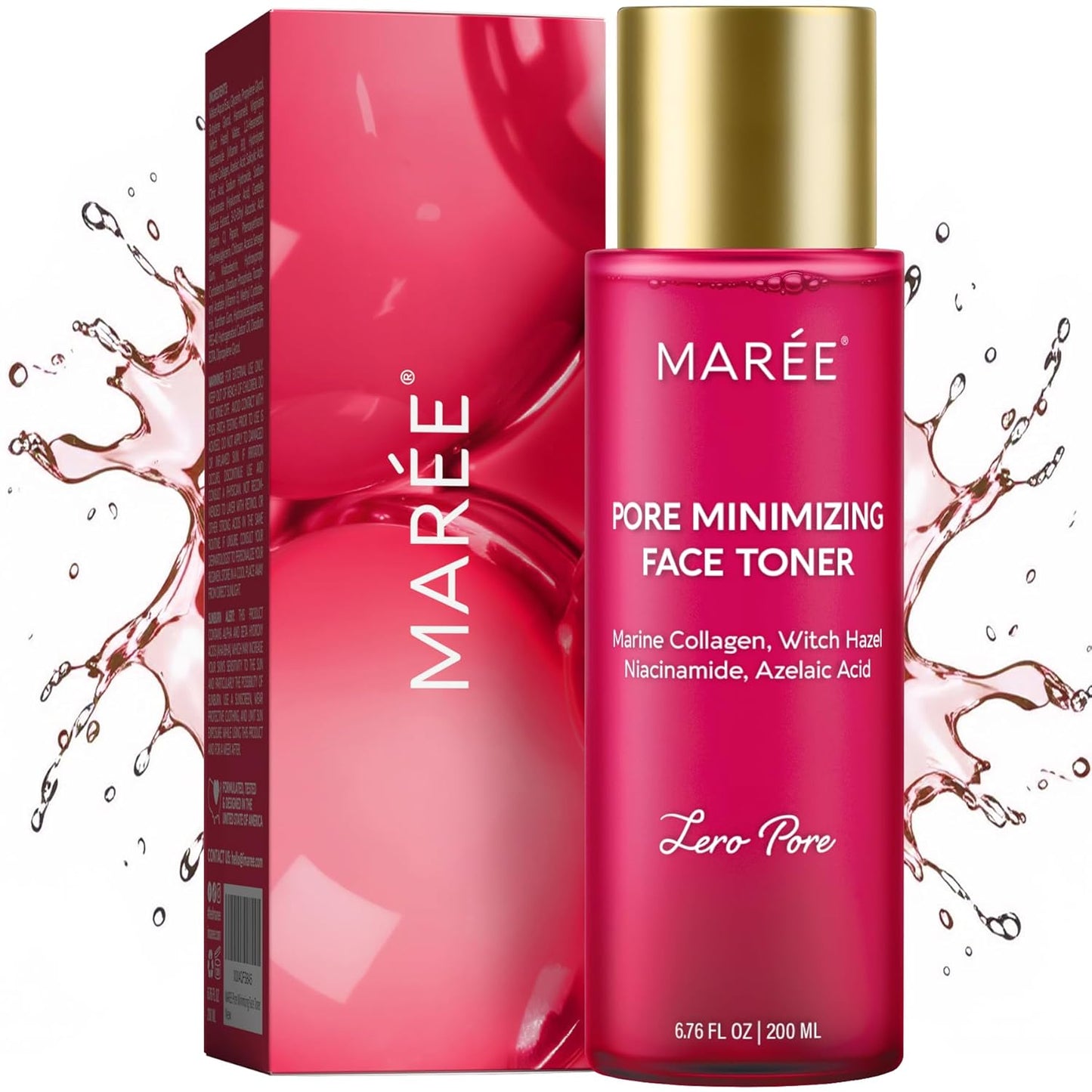 MAREE Pore Minimizer for Face Toner – Witch Hazel Toner with Niacinamide & Marine Collagen – Gentle Exfoliating Oil Control Facial Toner for Women – BHA Liquid Exfoliant – Alcohol Free Tonico Facial