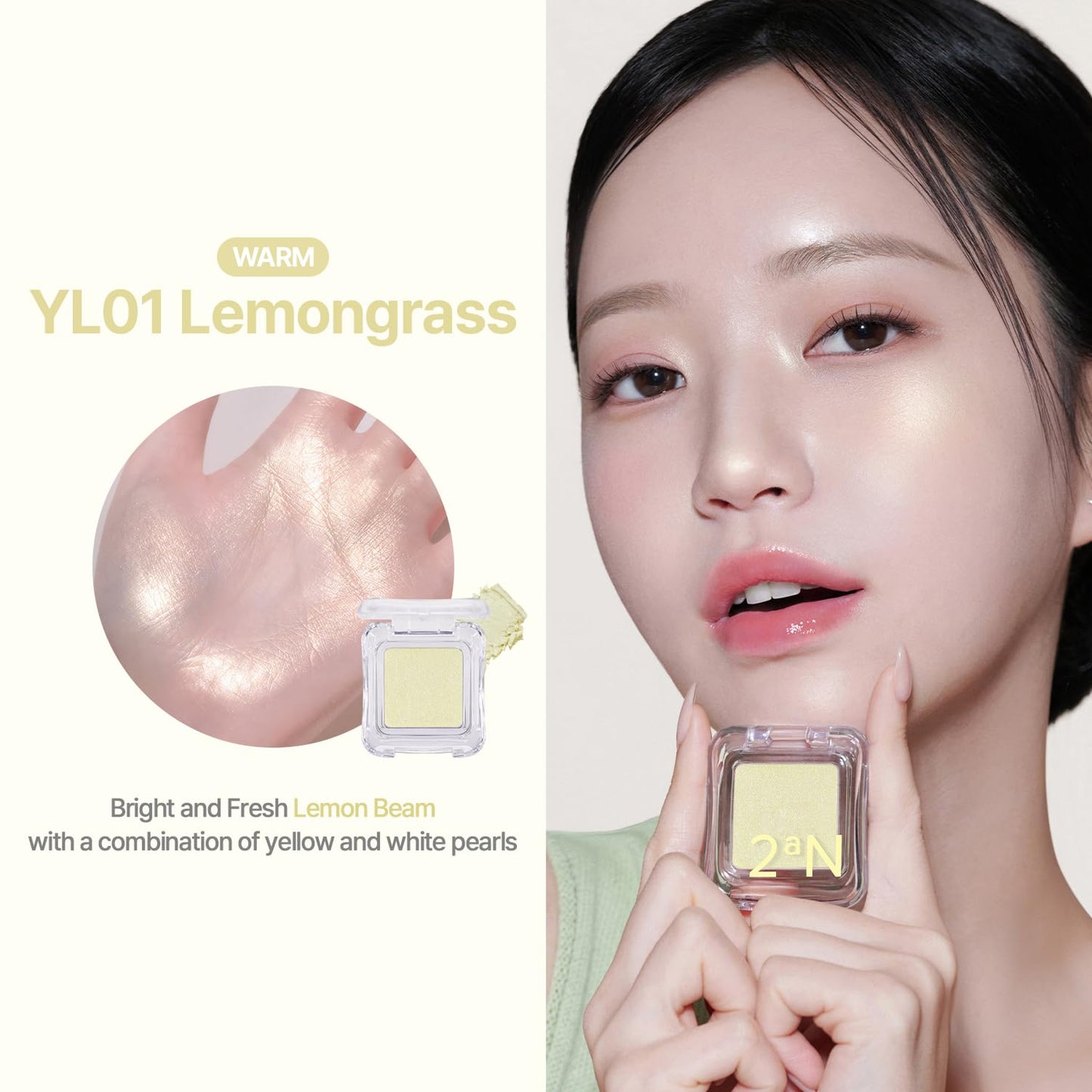 2aN Pure Glash Highlighter – Glass-Like Sheen Powder Highlighter for a Natural, Radiant Glow | Buildable, Long-Lasting, Lightweight Formula (LEMONGRASS, 0.8oz)