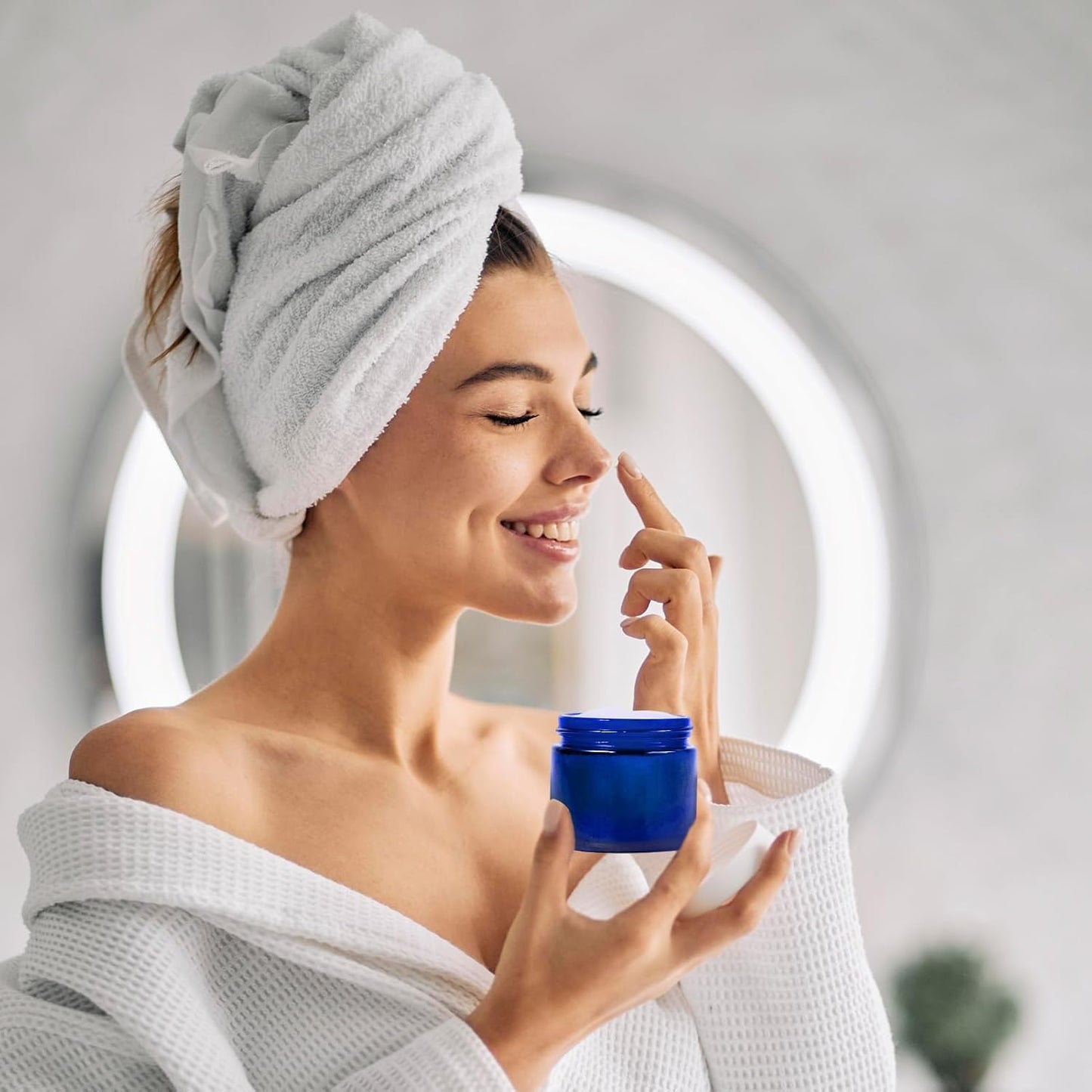 2oz Jars with Lids, Hoa Kinh 24 Pack Blue Glass Jars with Lids Empty Cosmetic Containers Round Airtight Glass Jar with Inner Liners and black Lid for Storing Lotions, Powders, and Ointments