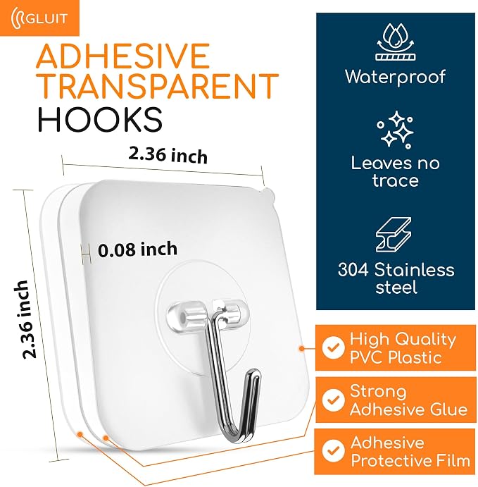 GLUIT Adhesive Wall Hooks for Hanging Heavy Duty 22 lbs Hooks for Walls No Drill - Image 2