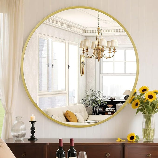 Sweetcrispy 36in Gold Round Bathroom Mirrors by Sweetcrispy