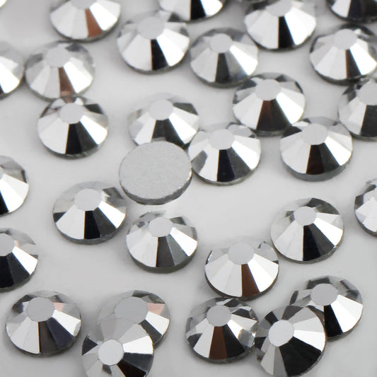 3000 PCS SS10 Flatback Rhinestones,12-Facet Diamond-Cut Glass Gems for Nail Art,Clothing,DIY Crafts,Glue-On Decoration Stones with Silver Backing,Silver Hematite