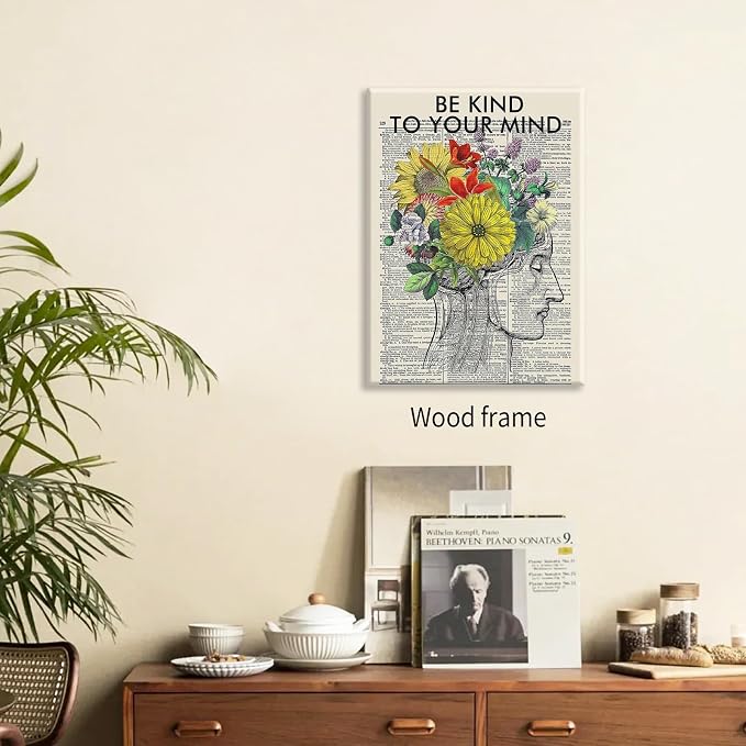 Be Kind To Your Mind Quote Poster Prints Mental Health Canvas Wall Art 16x24 - Image 4