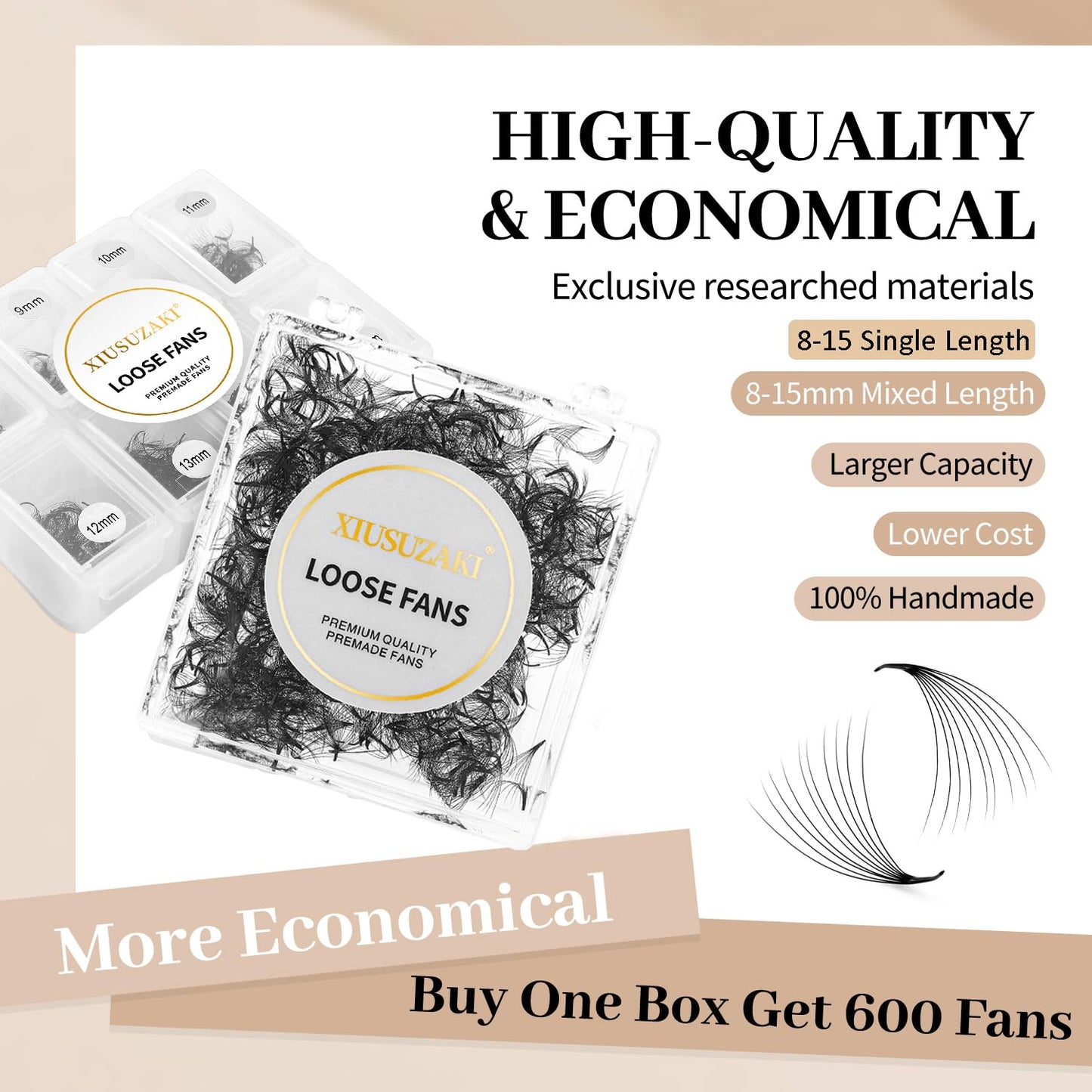 Premade Eyelash Extensions 600 Fans 10D, 0.07mm Thickness, D Curl, 11mm Fluffy Soft Handmade Loose Fan