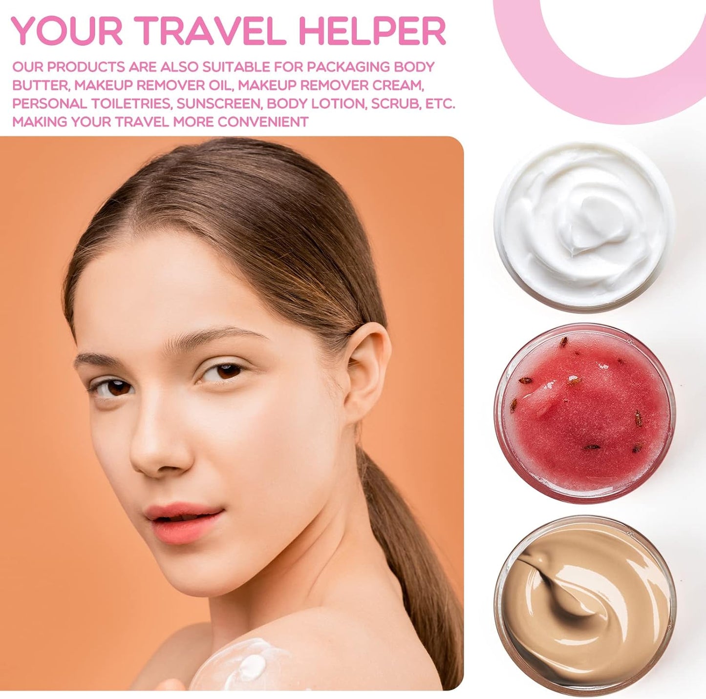 SATINIOR 100 Pcs Plastic Jars with Lids Small Containers Lids Wide Mouth Small Plastic Containers for Lotion Cream Rhinestones Body Butters Travel Storage(2 oz,Pink)