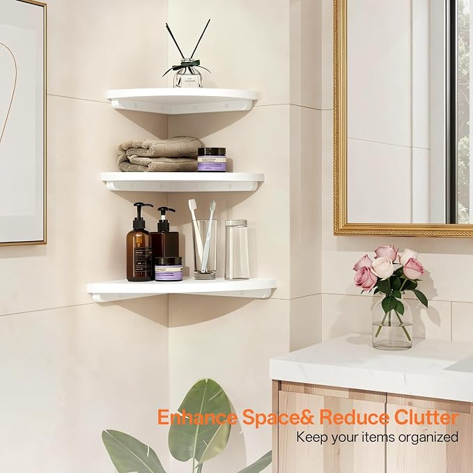 White Floating Corner Shelves, Living Room - Image 4