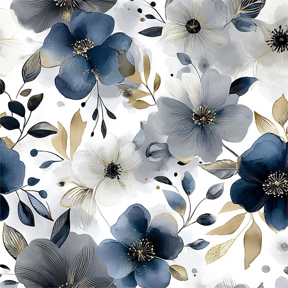 Ink Navy Grey Modern Peony Floral Peel and Stick Wallpaper Wall Decor Self by Yzogbry