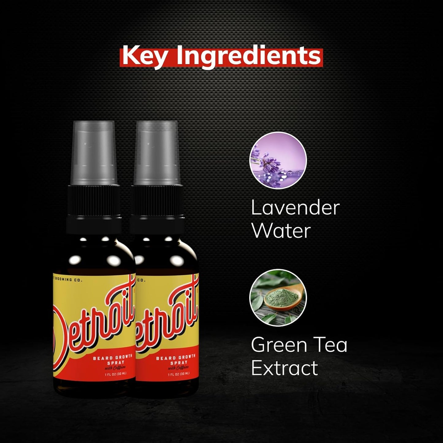 Detroit Grooming Co. Beard Growth Spray | Boost Beard Growth with Biotin, B7 & Caffeine | Hydrating Beard Care with Lavender Water, Green Tea & Glycerin | 1oz Bottles (2-pack)