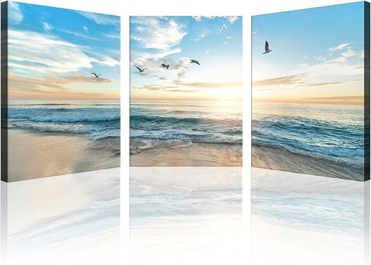 Goldfoilart Ocean Beach Sunset Canvas Wall Art by Goldfoilart