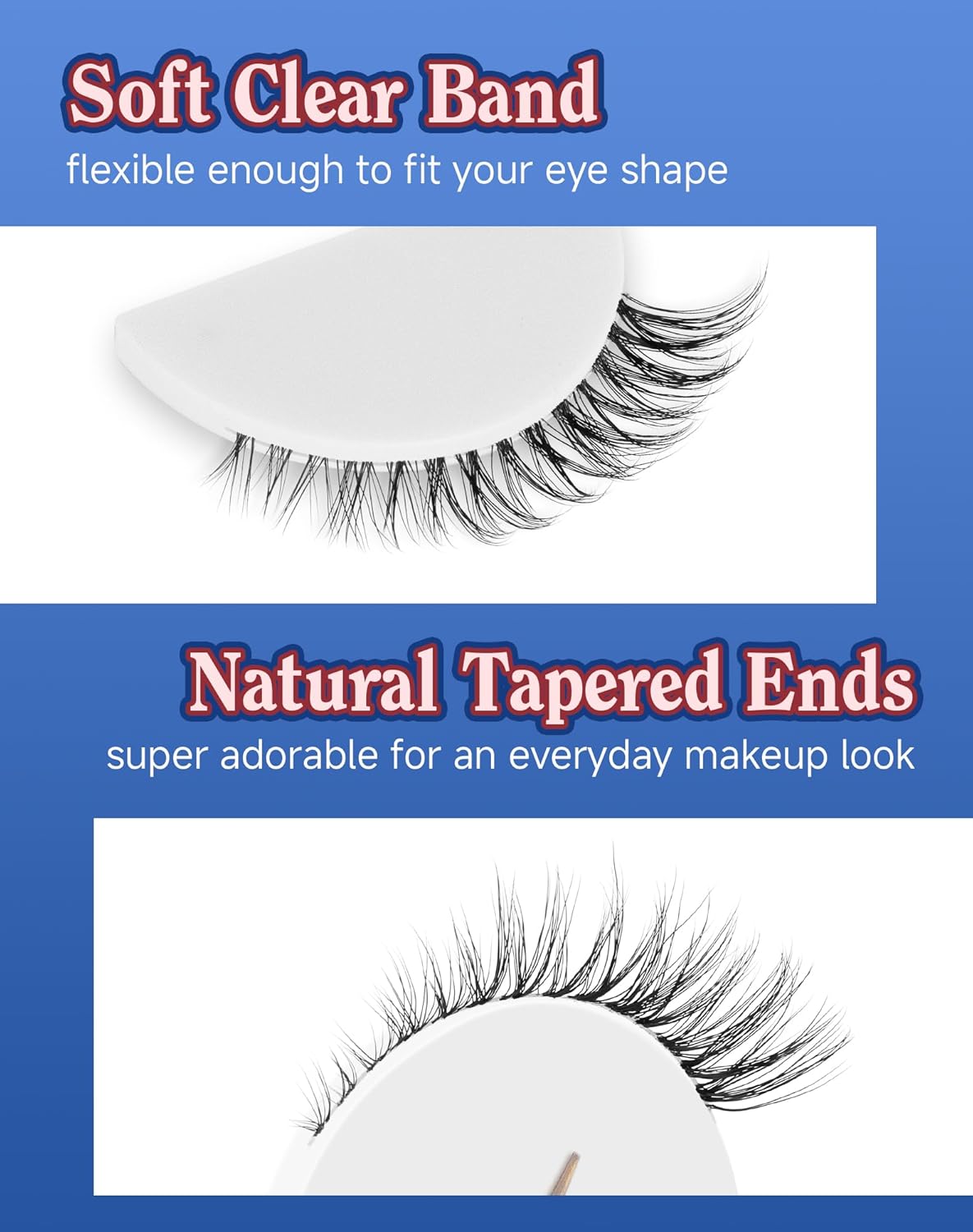 Short Cat Eye Lashes Clear Band False Eyelashes Wispy Natural Look Flared Strip Eyelash Soft Fluffy Lashe Pack 7 Pairs SF-10