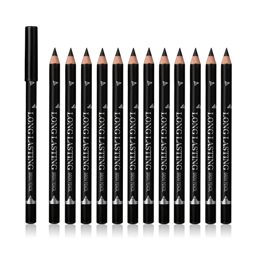 12 Pcs Black Eyebrow Pencil Eyeliner Set, Waterproof Eye Brow Pencil, Easy to Color, Long Lasting Eye Liner Gel Pen, Women Professional Eye-Makeup Pencil