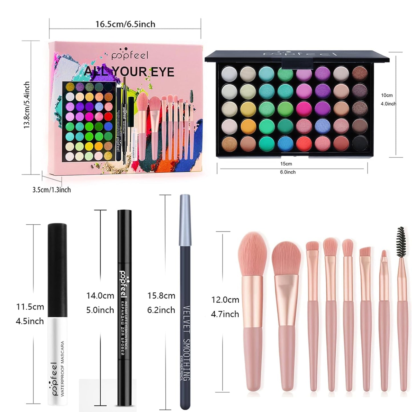 Makeup Kit for Women, Eyeshadow Makeup Gift Set for Teen Girls, Eyebrow Eye Shadow Makeup Kit with 40 Colors Eyeshadow Palette, Mascara, Eyeliner, Eye Brow Pencil, Eye Brush
