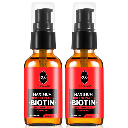 Beard Oil,Maximun Thickening Biotin, with Castor Oil and Argan & Jojoba Oils, Promotes Beard Growth, Styles, Strengthens & Softens Beards & Mustaches,1 Ounce*2（2 Pack）