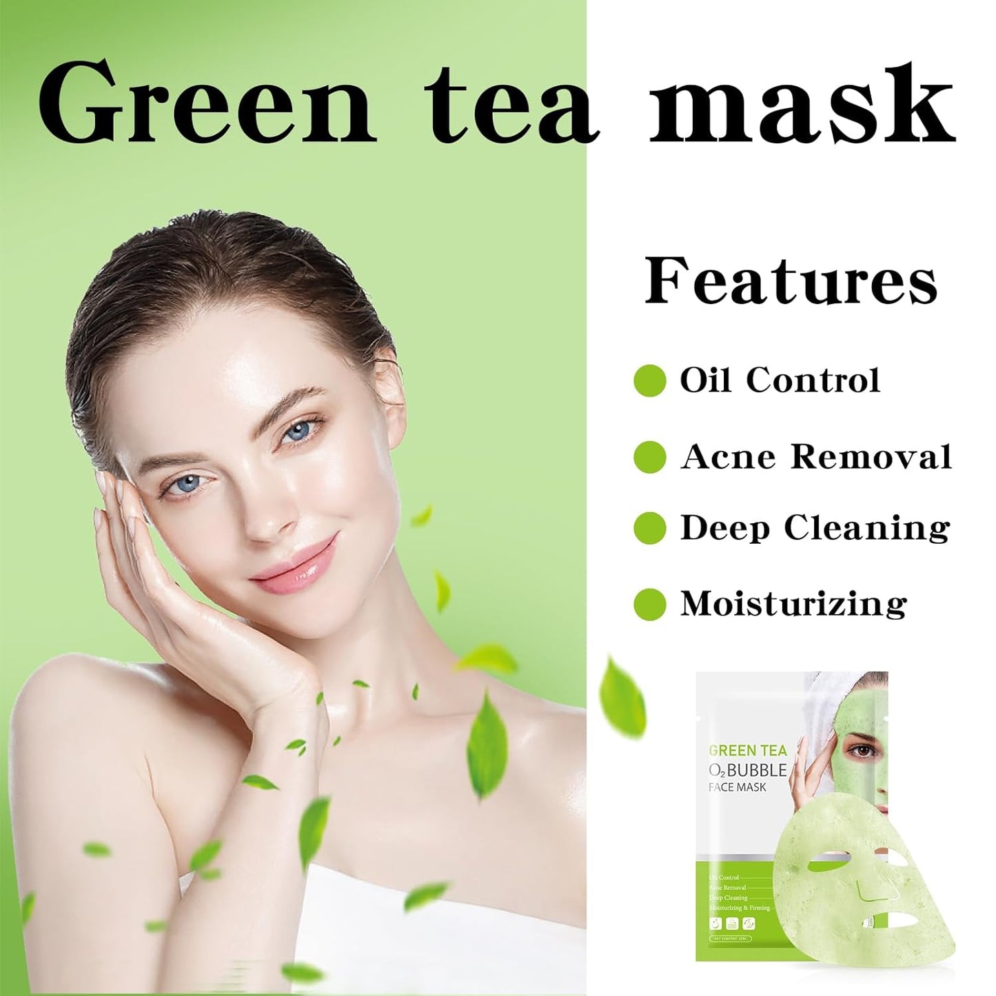 10 Pack Green Tea O2 Bubble Face Masks Sheet, Bubble Facial Mask, Foaming Face Mask, Purifying Facial Mask for Acne and Pores, Moisturizing Spa Face Masks Skincare, Brightening Beauty Masks