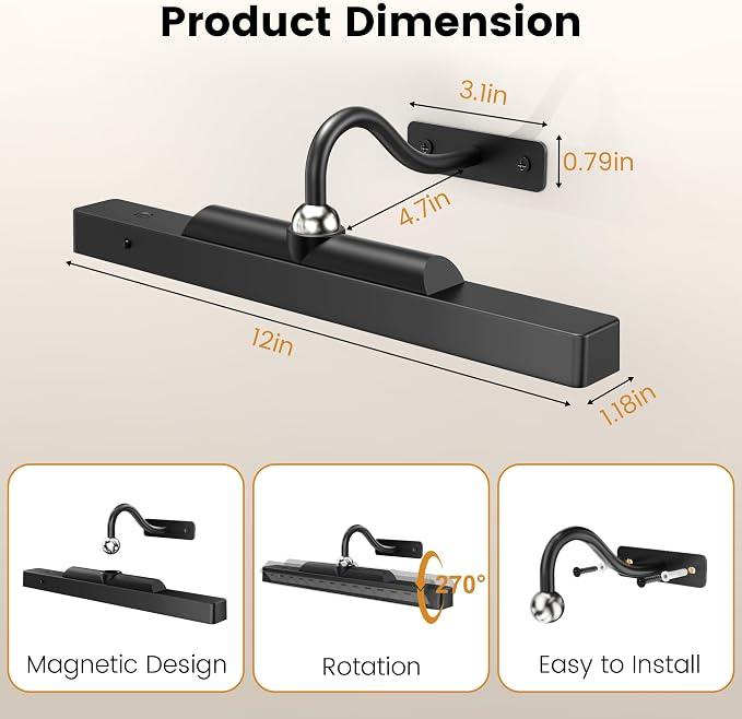 Wireless Picture Lights 12", 4400mAh Battery Powered Cordless Wall Lights - Image 7