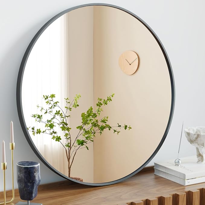 NEWBULIG Round Bathroom Mirror for Over Sink, 28 Inch Wall Mount Vanity Circle by NEWBULIG