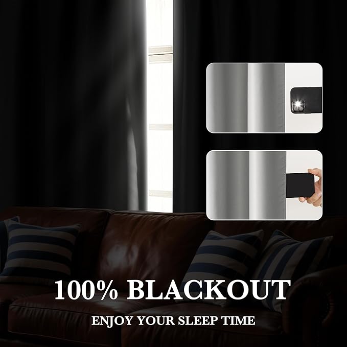 RYB HOME Bedroom Blackout Curtains 63 inches Long, 100% Blackout Thermal - Image 4