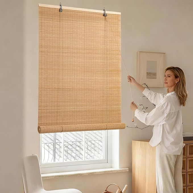 Bamboo Roll Up Shades for Windows 32Wx72L, Light Filtering Hanging Window Blinds - Image 2