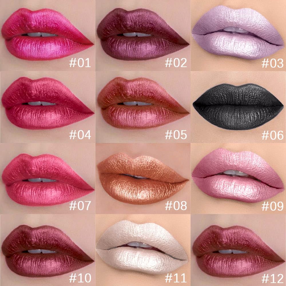 evpct 1Pcs Pink Metallic Glitter Lipstick Lip Gloss Stain for Women Long Lasting Waterproof 24, Hot Light Nude Pink Frosted Metallic Shimmer Glossy Chrome iridescent Liquid Lipstick Lip Gloss Makeup