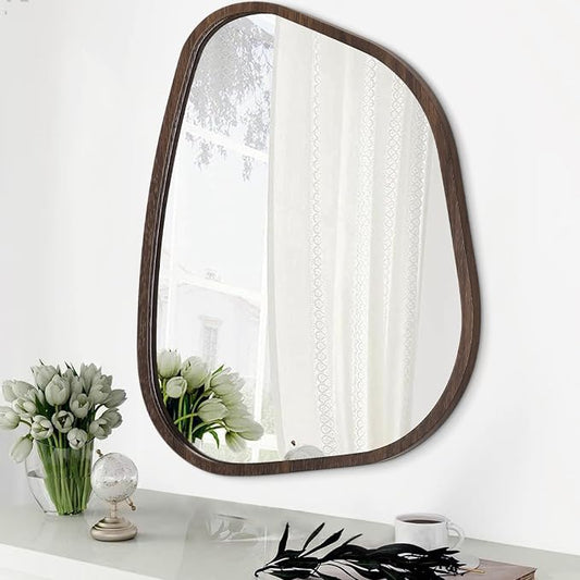 Asymmetrical Wall Mirror Irregular Wood Frame Modern Unique Wall-Mounted by HLFMVWE