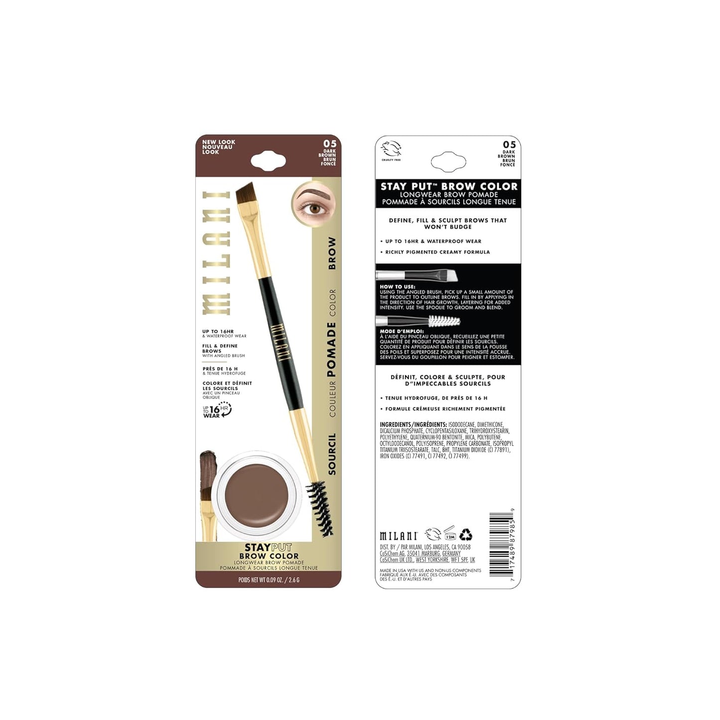 Milani Stay Put Brow Color - Dark Brown (0.09 Ounce) Vegan, Cruelty-Free Eyebrow Color that Fills and Shapes Brows…