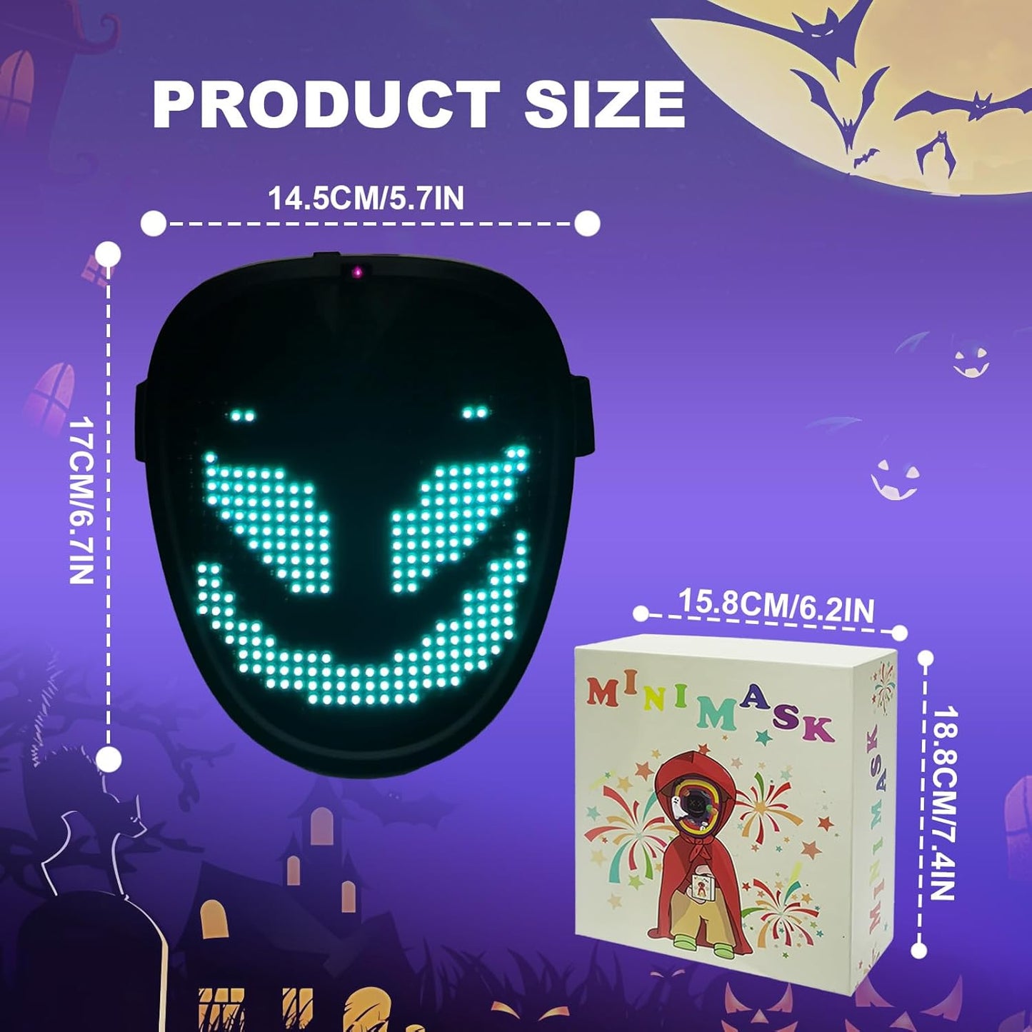 Led Mask Lighted Up Mask - Led Masks with Gesture Sensing Costume for Halloween Costume Cosplay Party Cool Gifts