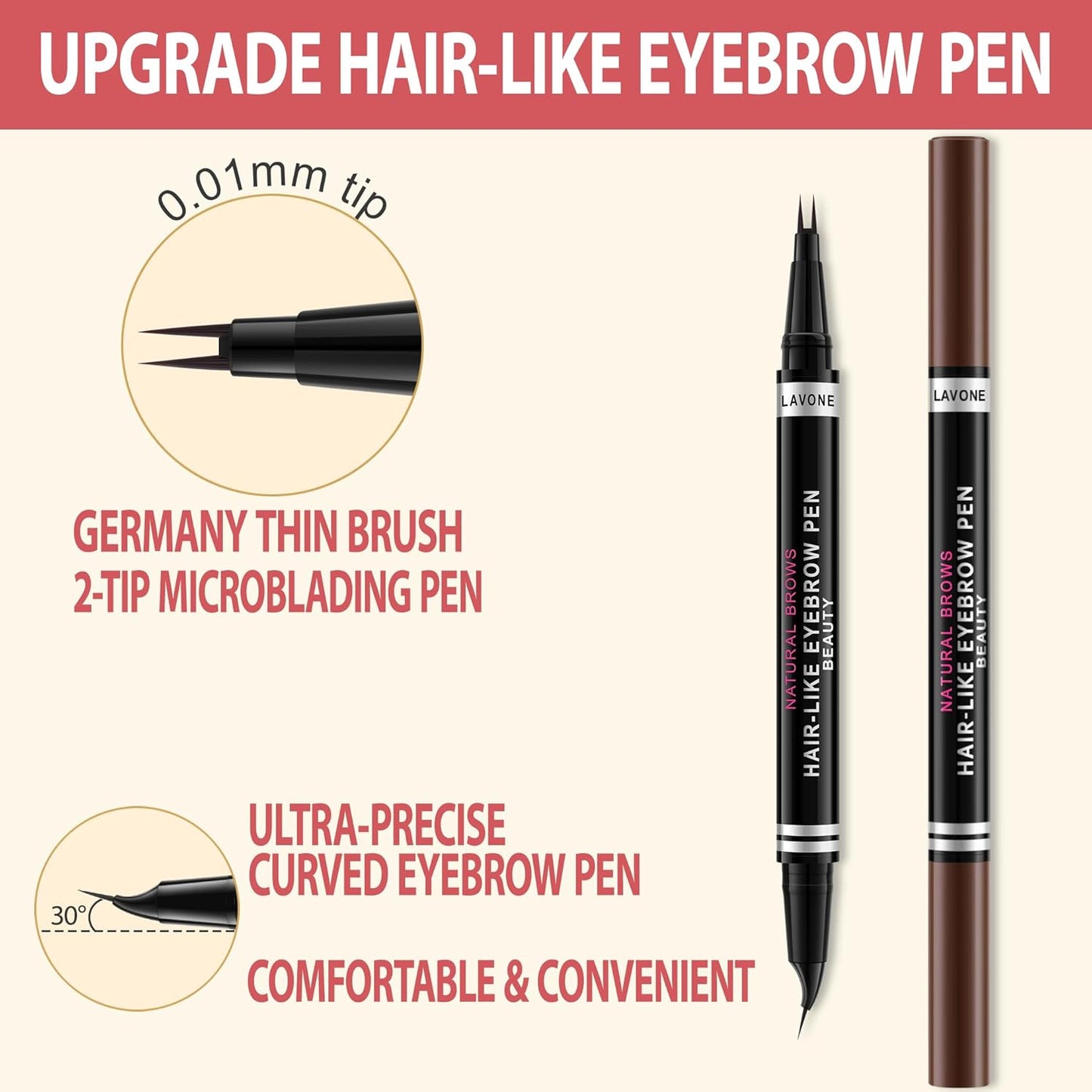 LAVONE Hair-Like Eyebrow Pen Makeup kit, Eyebrow Pencils for Women with Waterproof Microblading Eyebrow Pencil, Eyebrow Pomade, Eyeliner and Eyebrow Brush, Create Full, Natural Brows, Soft Brown